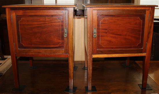 Pair inlaid mahogany bedside cabinets